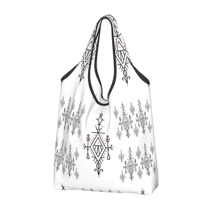 Custom Kabyle Jewelry Shopping Bags Women Portable Large Capacity Groceries Amazigh Carpet Berber Shopper Tote Bags