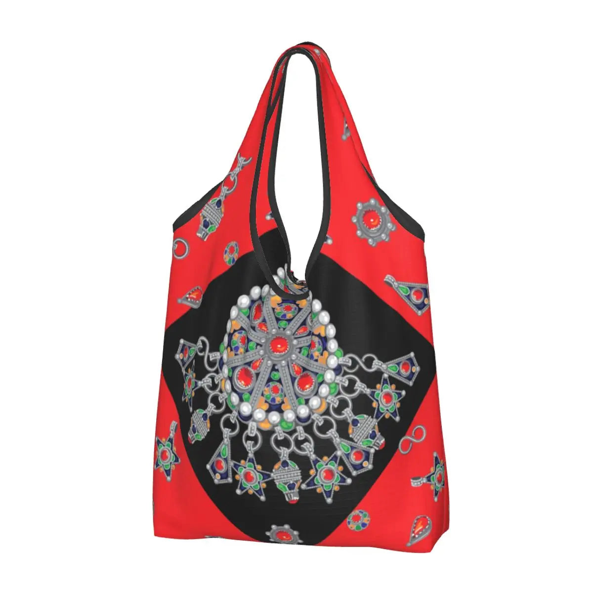 Custom Kabyle Jewelry Shopping Bags Women Portable Large Capacity Groceries Amazigh Carpet Berber Shopper Tote Bags