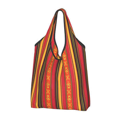 Custom Kabyle Jewelry Shopping Bags Women Portable Large Capacity Groceries Amazigh Carpet Berber Shopper Tote Bags