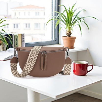 30X20Cm Sac Banane Femme Grand Sac Bandoulière Femme Sacs Bandouliere Cuir Vegan Sacoche Élégante Cadeau Avec Sangle Large Pekannuss