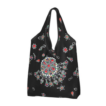 Custom Kabyle Jewelry Shopping Bags Women Portable Large Capacity Groceries Amazigh Carpet Berber Shopper Tote Bags