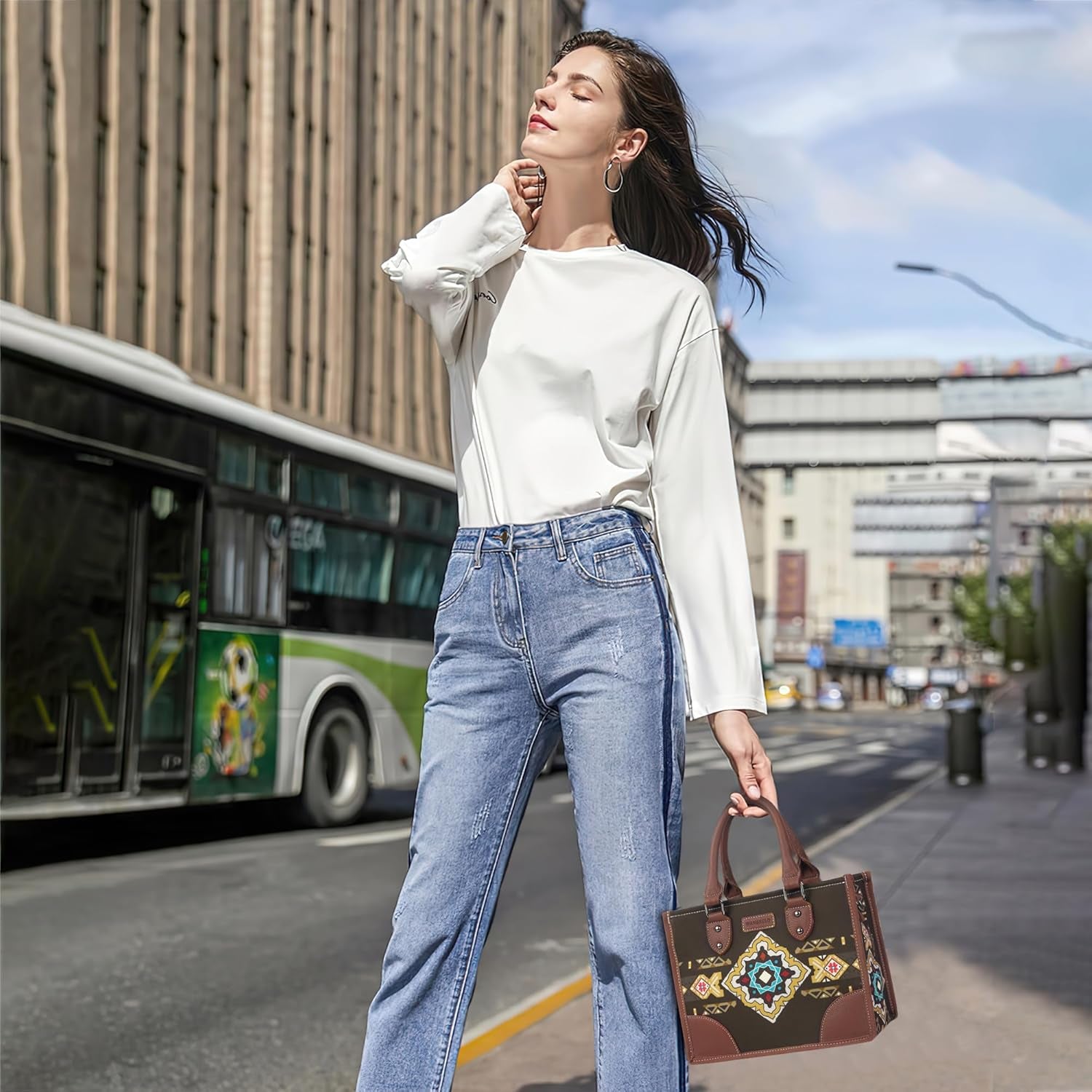 Sac À Main Pour Femme Occasionnel Sac À Main Poignée Supérieure Magnifiquement Motifs Imprimés Sac Fourre Tout Voyage Shopping Travail Sac Fourre Tout Toile Noir