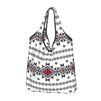Custom Kabyle Jewelry Shopping Bags Women Portable Large Capacity Groceries Amazigh Carpet Berber Shopper Tote Bags