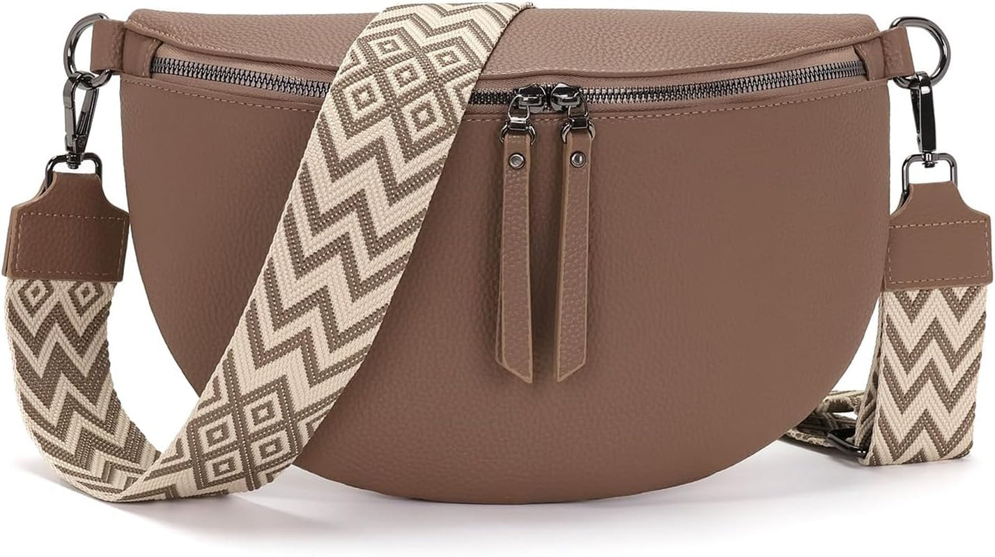 30X20Cm Sac Banane Femme Grand Sac Bandoulière Femme Sacs Bandouliere Cuir Vegan Sacoche Élégante Cadeau Avec Sangle Large Pekannuss