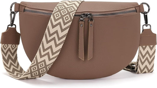 30X20Cm Sac Banane Femme Grand Sac Bandoulière Femme Sacs Bandouliere Cuir Vegan Sacoche Élégante Cadeau Avec Sangle Large Pekannuss