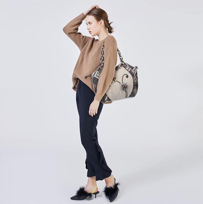 Sac À Bandoulière Ethnique Boho, Sac Fourre-Tout En Toile Pour Femme Avec Bandoulière Longue Réglable. Sac De Boulette De Grande Capacité De Fleurs Brodées Vintage Pour Femmes Et Filles