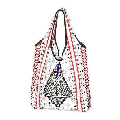 Custom Kabyle Jewelry Shopping Bags Women Portable Large Capacity Groceries Amazigh Carpet Berber Shopper Tote Bags