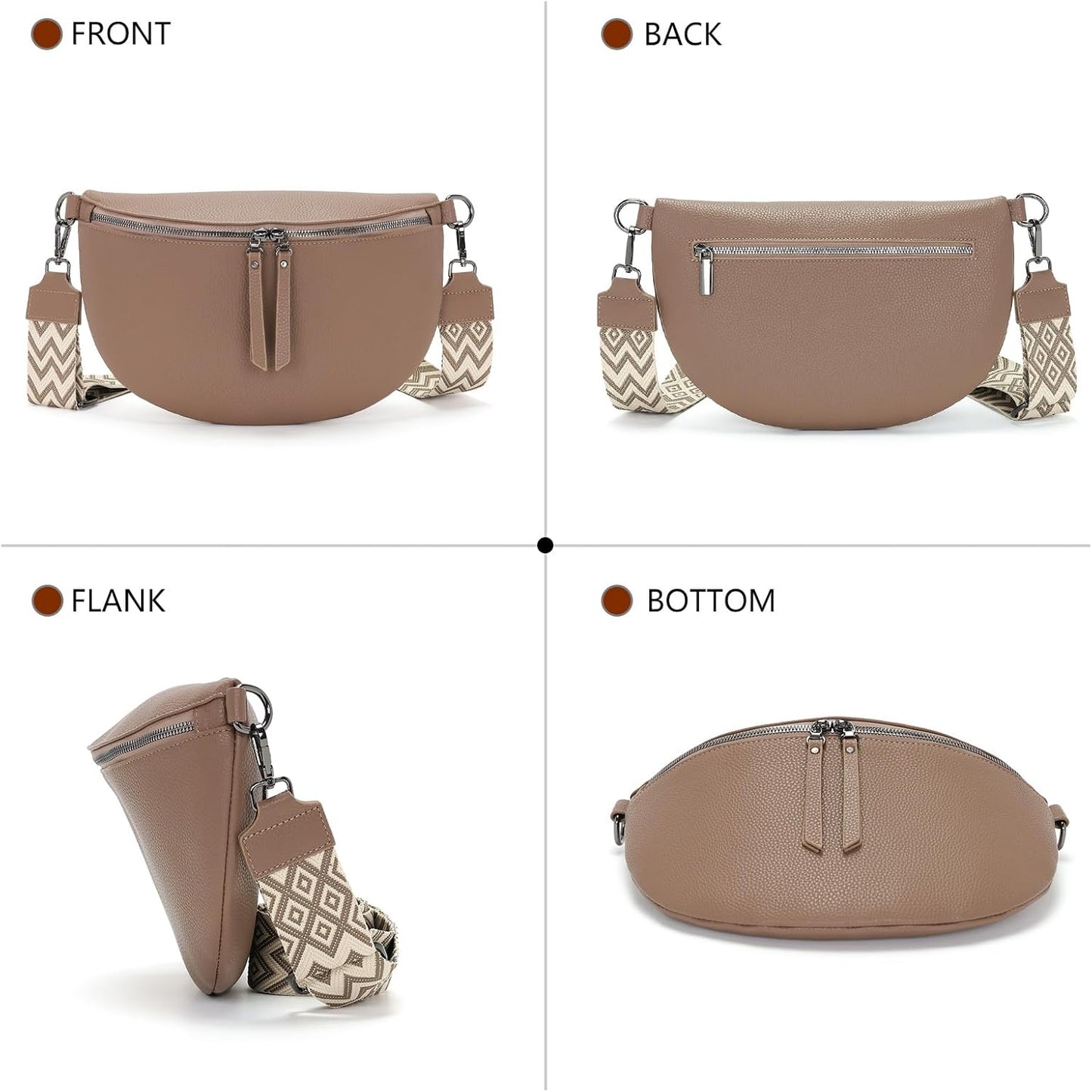 30X20Cm Sac Banane Femme Grand Sac Bandoulière Femme Sacs Bandouliere Cuir Vegan Sacoche Élégante Cadeau Avec Sangle Large Pekannuss