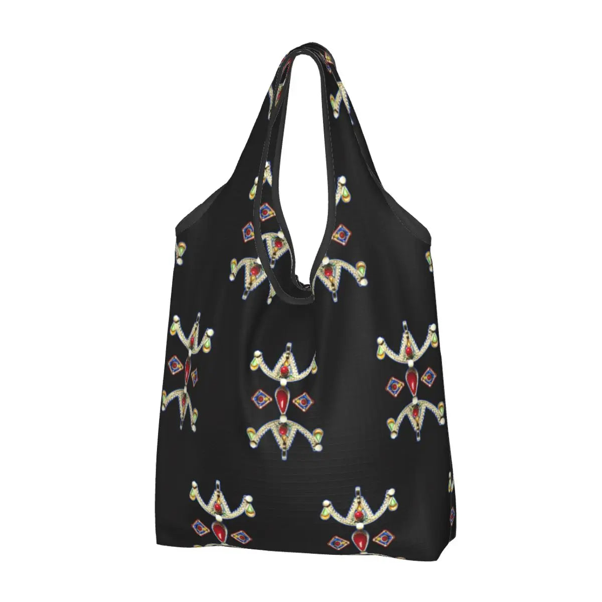 Custom Kabyle Jewelry Shopping Bags Women Portable Large Capacity Groceries Amazigh Carpet Berber Shopper Tote Bags