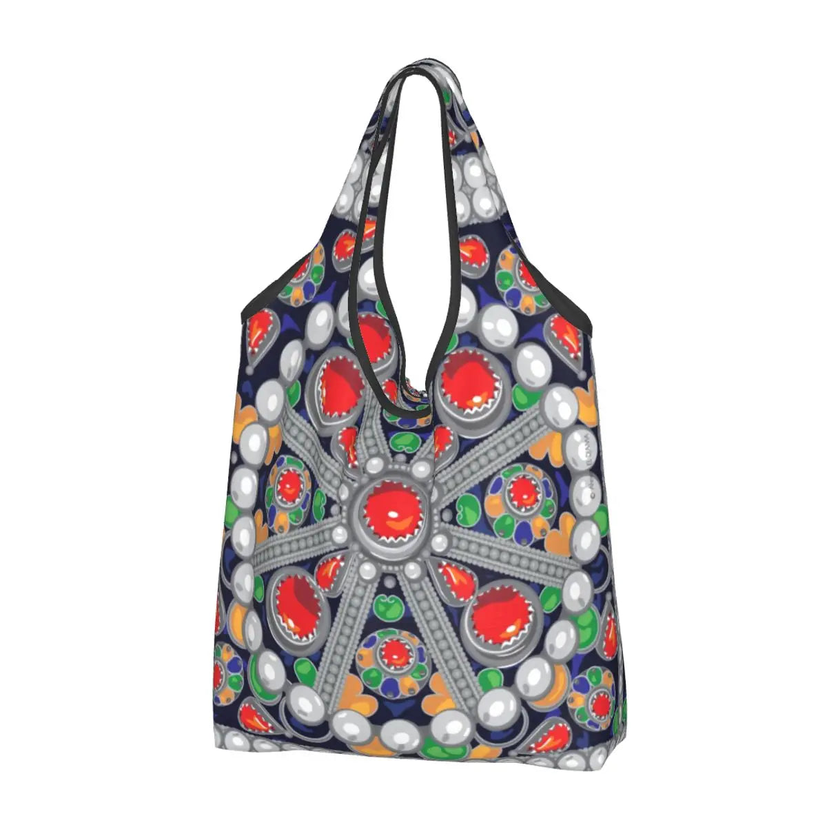 Custom Kabyle Jewelry Shopping Bags Women Portable Large Capacity Groceries Amazigh Carpet Berber Shopper Tote Bags