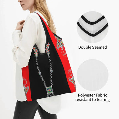 Custom Kabyle Jewelry Shopping Bags Women Portable Large Capacity Groceries Amazigh Carpet Berber Shopper Tote Bags