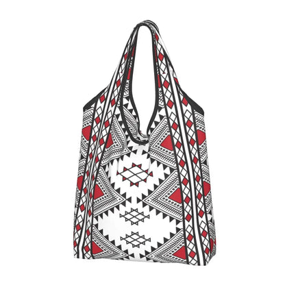 Custom Kabyle Jewelry Shopping Bags Women Portable Large Capacity Groceries Amazigh Carpet Berber Shopper Tote Bags