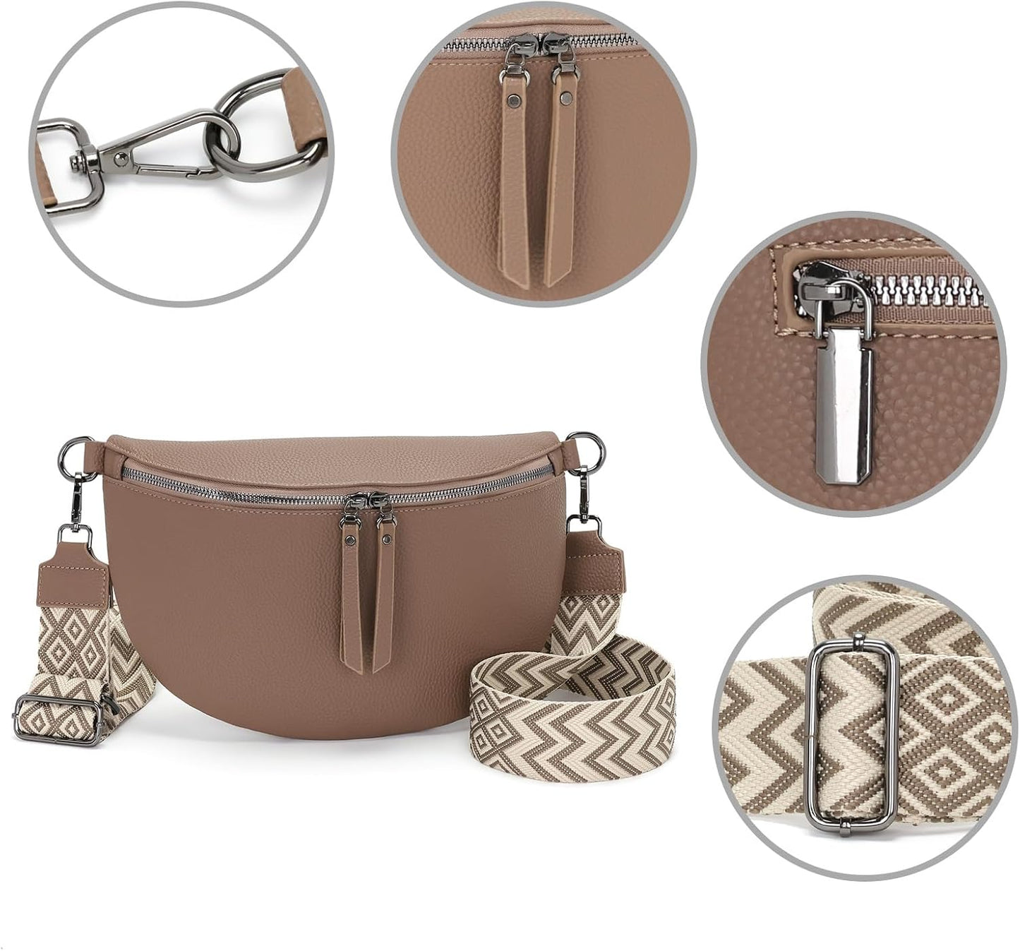 30X20Cm Sac Banane Femme Grand Sac Bandoulière Femme Sacs Bandouliere Cuir Vegan Sacoche Élégante Cadeau Avec Sangle Large Pekannuss