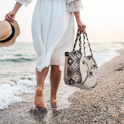 Sac À Bandoulière Ethnique Boho, Sac Fourre-Tout En Toile Pour Femme Avec Bandoulière Longue Réglable. Sac De Boulette De Grande Capacité De Fleurs Brodées Vintage Pour Femmes Et Filles