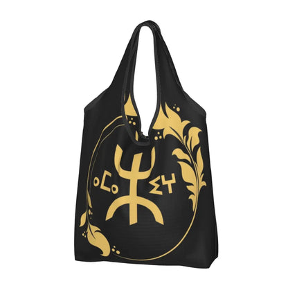 Custom Kabyle Jewelry Shopping Bags Women Portable Large Capacity Groceries Amazigh Carpet Berber Shopper Tote Bags